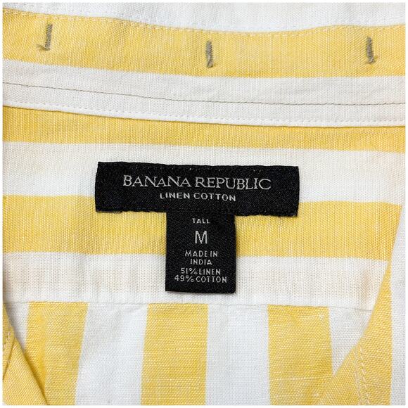 NWT Banana Republic Stripe Resort Shirt Linen Cotton Yellow White Striped M Tall - Picture 5 of 8